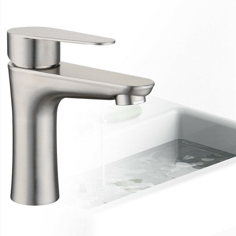 Lead-Free Stainless Steel Bathroom Basin Faucet - Single Handle, Hot & Cold Water Mixer with Hoses