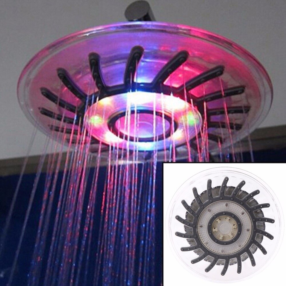 Colorful LED Shower Head, 8-Inch, Temperature Control, Four-Color Display