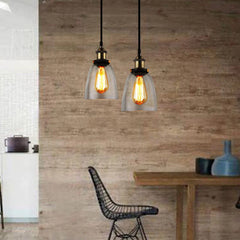 110V E26/E27 Vintage Industrial Pendant Light with Bell Glass Shade, Bulb Not Included