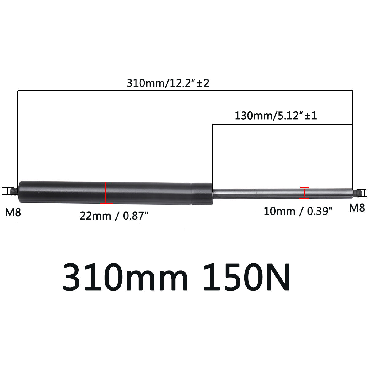 150N Universal Gas Spring Lift Supports for Car, RV, Caravan - 210mm to 610mm Struts