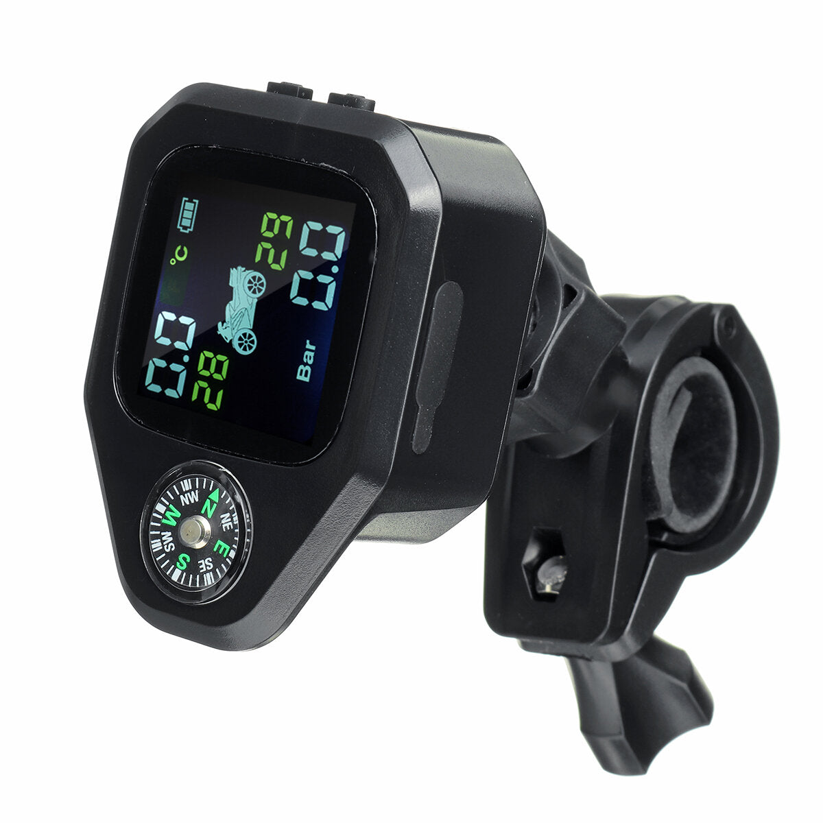 Waterproof Motorcycle Compass TPMS with LCD Display and 2pcs Sensors - Tire Pressure Monitoring and Alarm System
