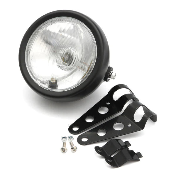 6.5" 12V Motorcycle Headlight Hi/Lo Beam Matte Black with Mount Bracket for Honda Cafe Racer