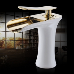 Modern Bathroom Basin Waterfall Faucet - Single Hole Hot & Cold Mixer Tap with Handle for Vanity Sink