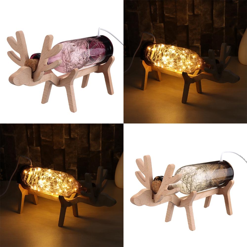 LED Glass Fairy Elk Deer Light Bottle Jar - Night Light Table Lamp for Christmas Home Decor Gift