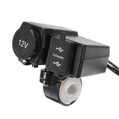 12V/24V 3.1A Waterproof Motorcycle Dual USB Charger with LED Voltmeter Socket