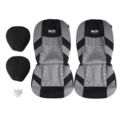 Universal Double Seat Fabric Car Front Seat Cover Cushion Protector - Full Surround, Black and Grey