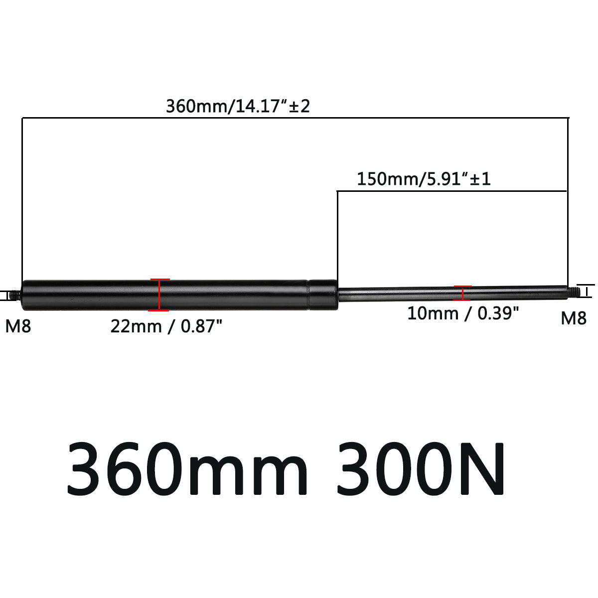 Universal Gas Spring Lift Supports 300N for Car RV Caravans - Multiple Sizes, 260-860mm