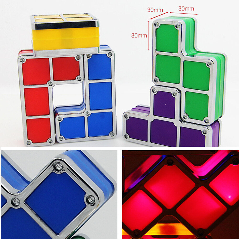 DIY Tetris Puzzle LED Night Light - Stackable, 7 Colors, Constructible Block Desk Lamp, Novelty Toy, Children's Gift