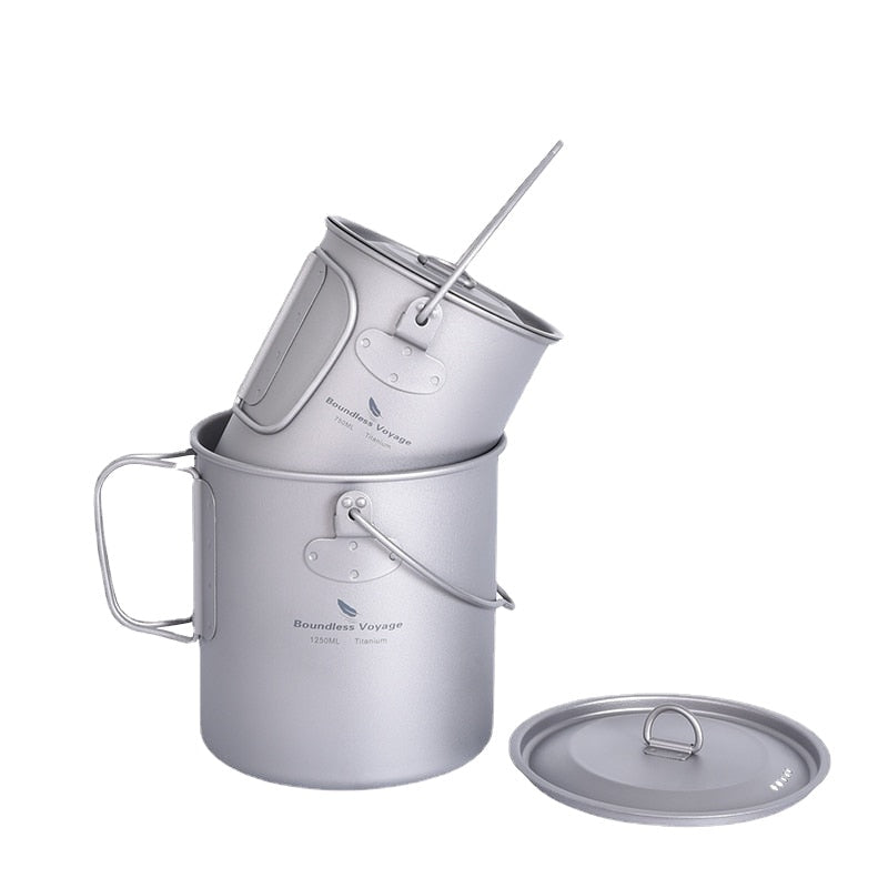 Titanium Mug Camping Pot with Lid - Lightweight Cookware, Picnic Drinkware, and Tableware