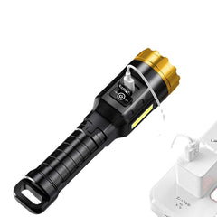 LED+COB 500m Long Range Flashlight, ABS Housing, Type-C USB Rechargeable, Portable LED Torch with COB Side Light