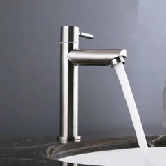 Lead-Free Stainless Steel Bathroom Basin Faucet - Single Cold Sink Tap with Hoses, 181mm/285mm Height