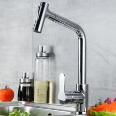 Chrome Single Handle Pull Out Kitchen Faucet - 360 Degree Swivel, Hot & Cold Water Mixer Tap