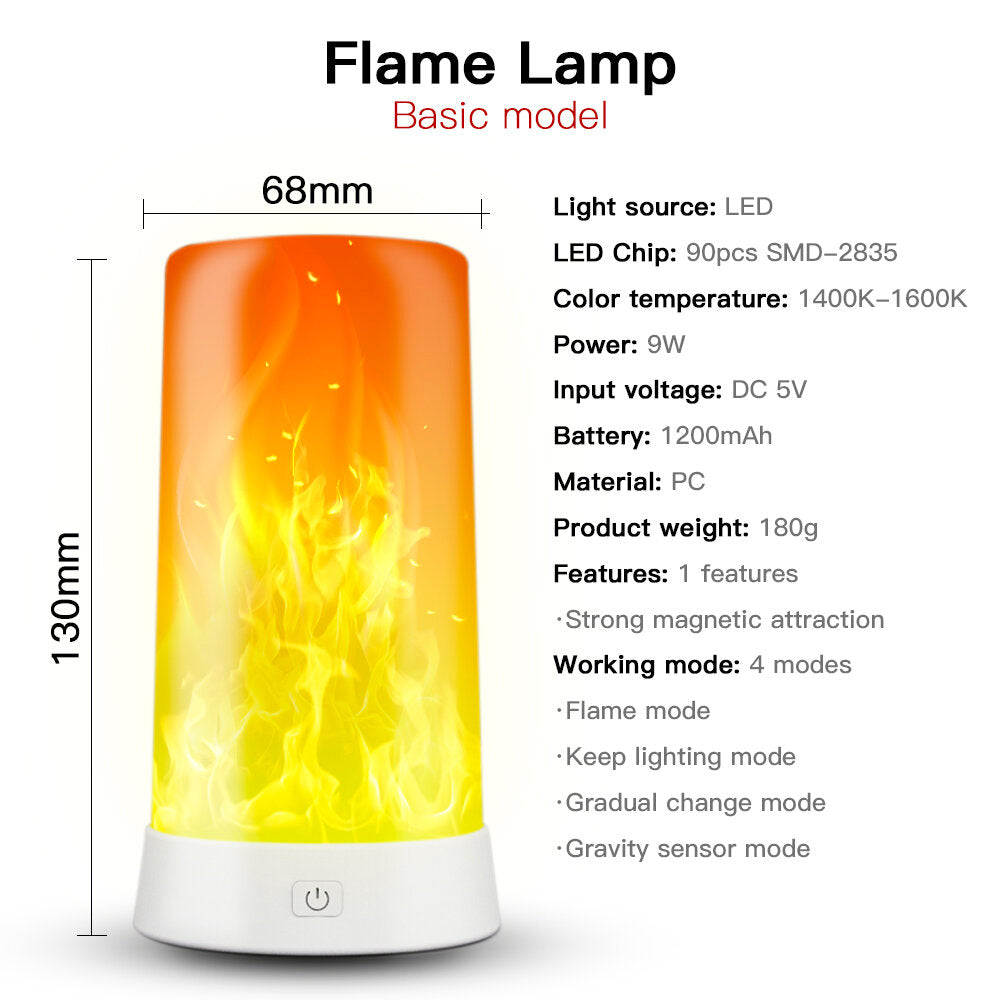 Flame Effect Table Lamp - USB Rechargeable Night Light for Restaurant, Bar, Bedroom, Living Room Decor