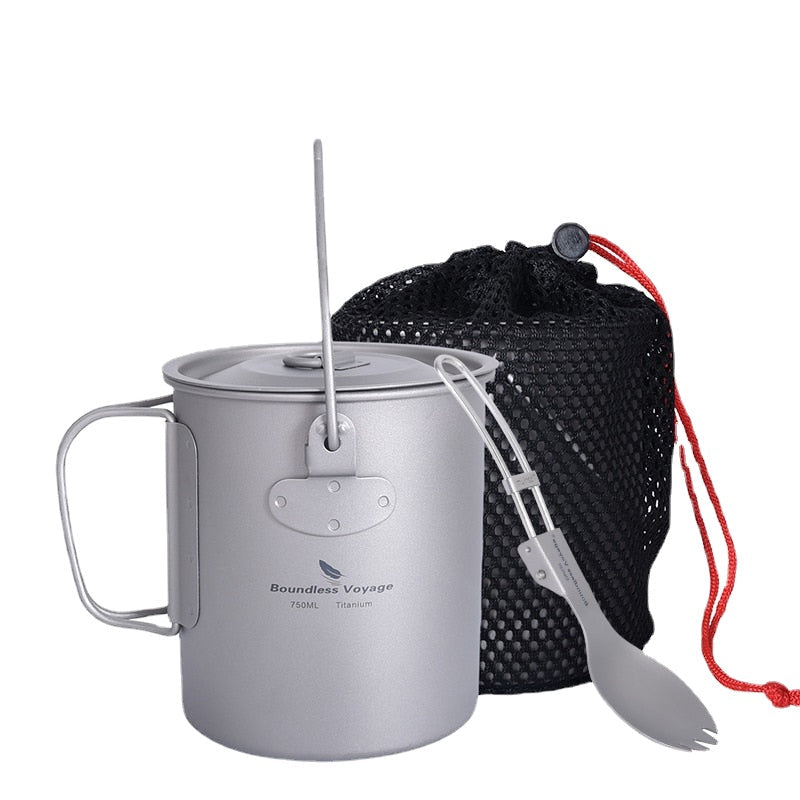 Titanium Mug Camping Pot with Lid - Lightweight Cookware, Picnic Drinkware, and Tableware