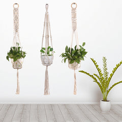 Hand-Knitted Wall Hanging Planter Basket - Natural Cordage Plant Holder for Flower Pots