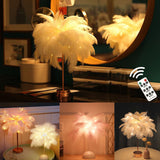 96 LED Feather Desk Lamp - Modern Copper Design with Remote Control for Bedside Lighting