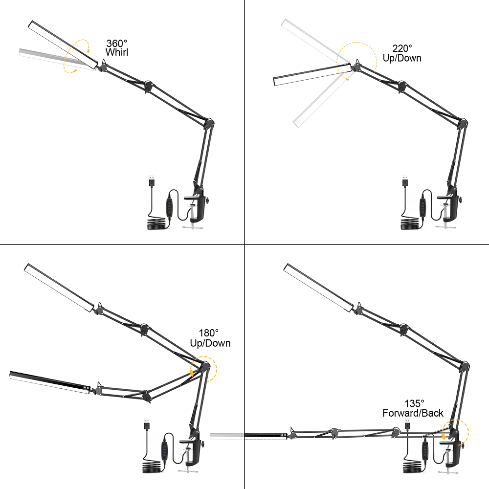 10 W LED-Schreibtischlampe – 3 Farbmodi, 10 Helligkeitsstufen, augenschonend, dimmbar zum Lesen im Homeoffice