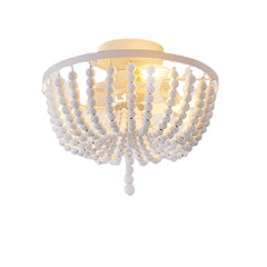 Retro Wooden Bead Chandelier Lighting Fixture - White Ceiling Pendant Light, Bulbs Not Included