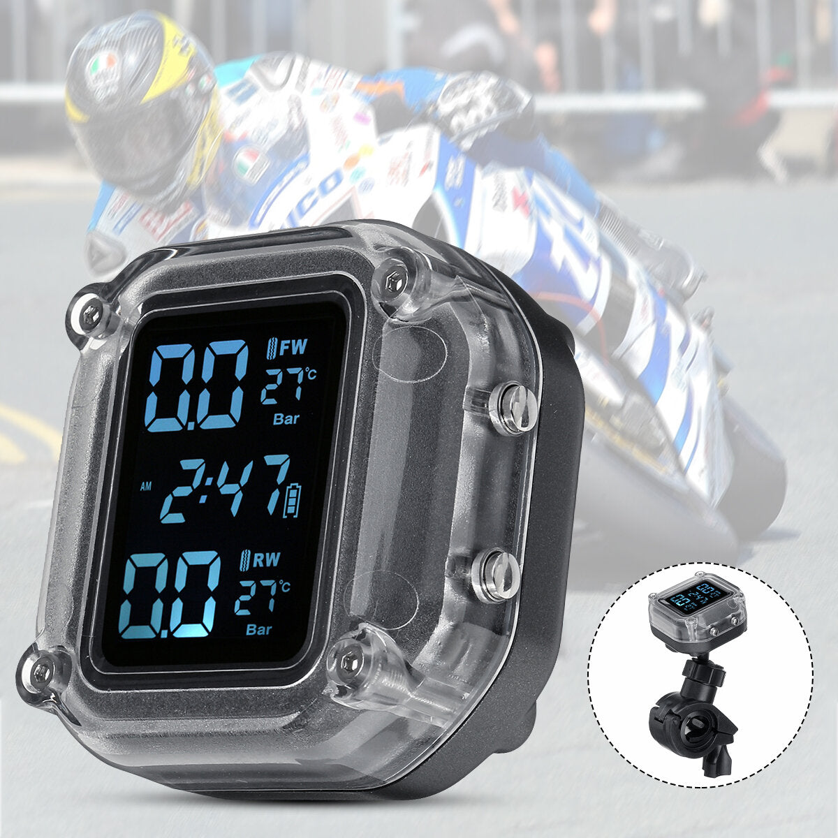 Waterproof Wireless Motorcycle Tire Pressure Monitoring System with Real-Time LCD Display