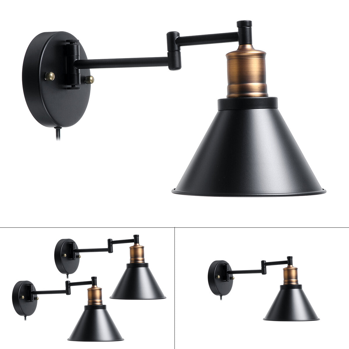 220V Adjustable LED Wall Light Fixture with Lampshade for Dining Room - Bulb Not Included