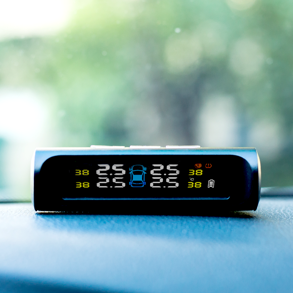 Solar Power Wireless Tire Pressure Monitor System with LCD Display and 4 External Sensors - Universal Tester