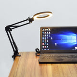 Folding Long Arm Clip Desk Lamp with LED Magnifying Glass, USB Reading Light, Eye Protection for Electronic Maintenance