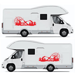 2pcs Set Large Compass Navigation & Mountain Deer Body Sticker Decals for Camper Van, Motorhome, Boat, Motorcycle