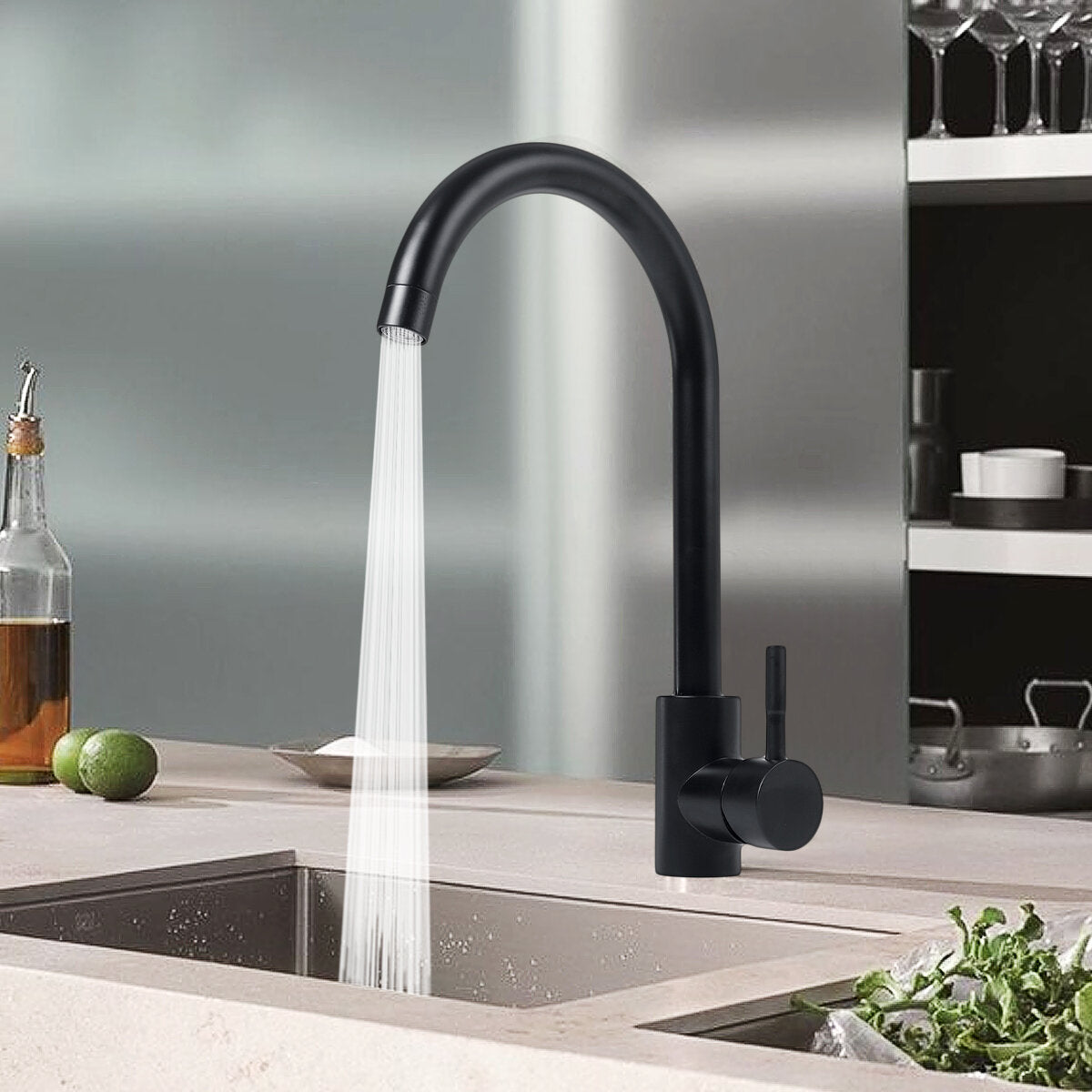 Stainless Steel 360 Degree Rotating Kitchen Sink Faucet with Hot & Cold Water and 2 Hoses
