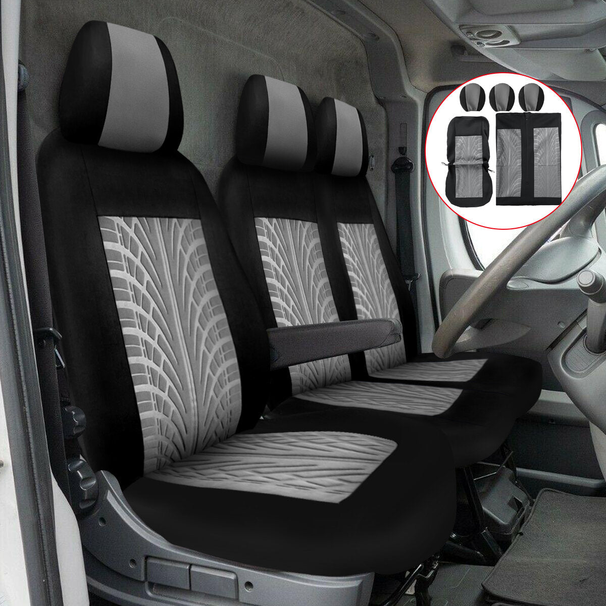 2+1 Van Seat Cover Protector for Ford Transit Custom - Tyre Mark Thread Fabric