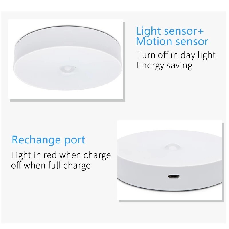 6 LEDs PIR Motion Sensor Night Light - Auto On/Off, USB Rechargeable, Wireless for Bedroom, Stairs, Cabinet, Wardrobe