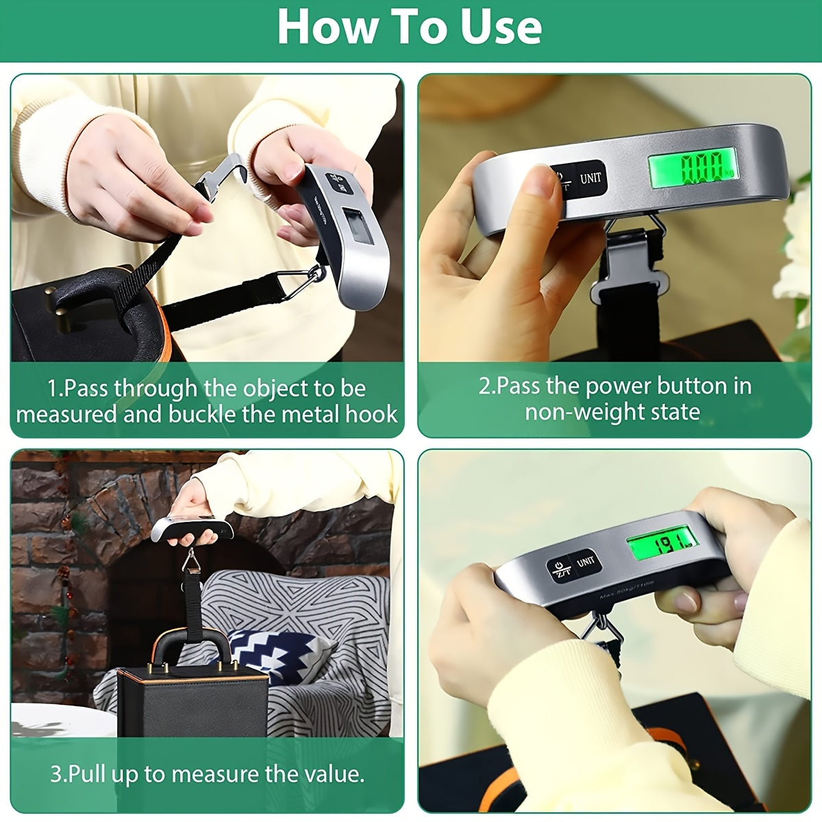 110lb/50kg Digital Handheld Luggage Scale with Backlit LCD Display