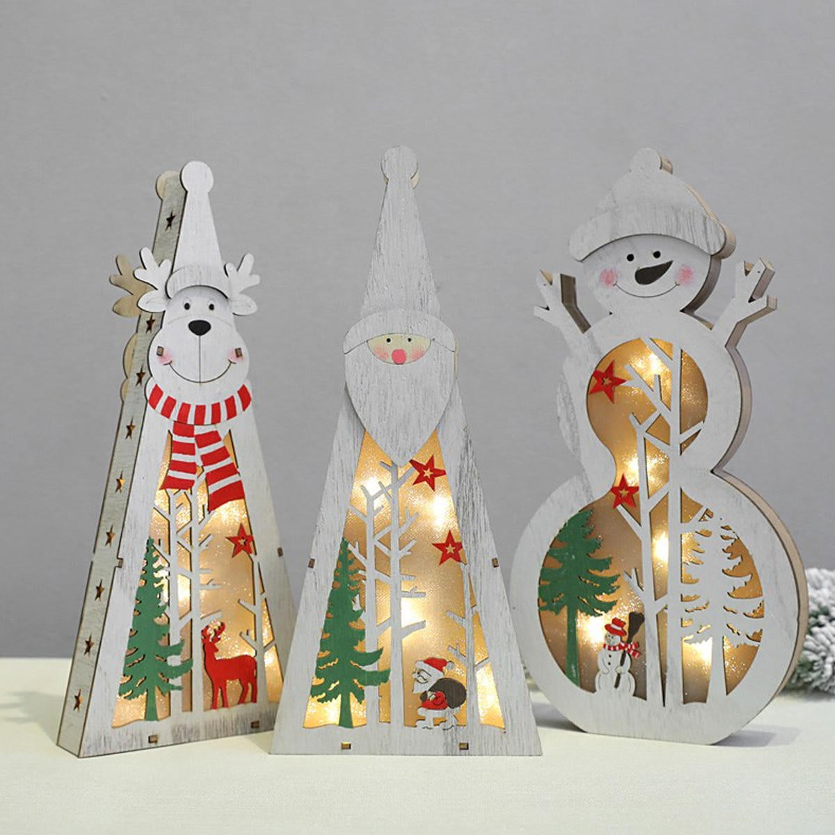 Hölzerne LED-Weihnachtsbeleuchtung Display Ornament für Haus Tischdekorationen - Festival Dekor