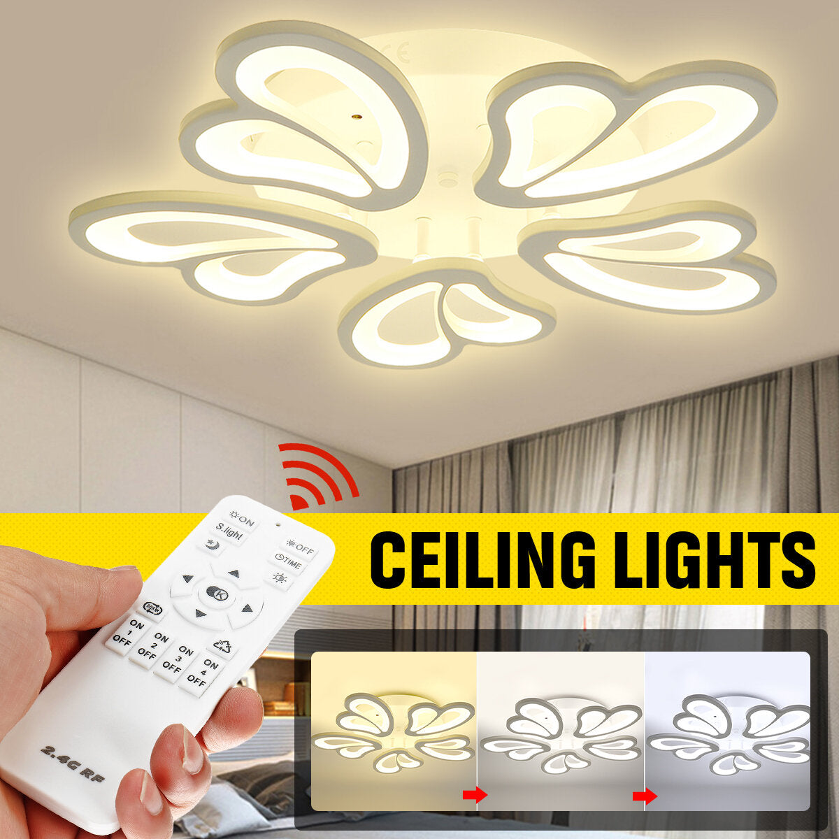 AC110-220V 6000LM 550LED Ceiling Light Fixture with Remote Control for Bedroom, Study, Parlor