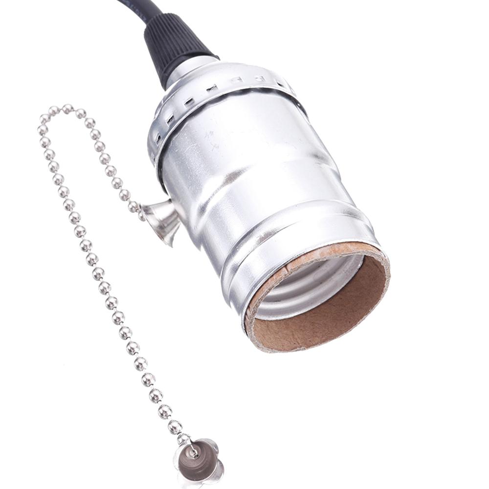 Vintage Edison Light Socket Lamp Holder Pendant Bulb Adapter with Zipper, AC110-250V, Silver