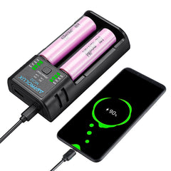 2-in-1 USB Mini Battery Charger & Power Bank for 18650/21700/26650 Li-ion Batteries - Portable & Current Optional