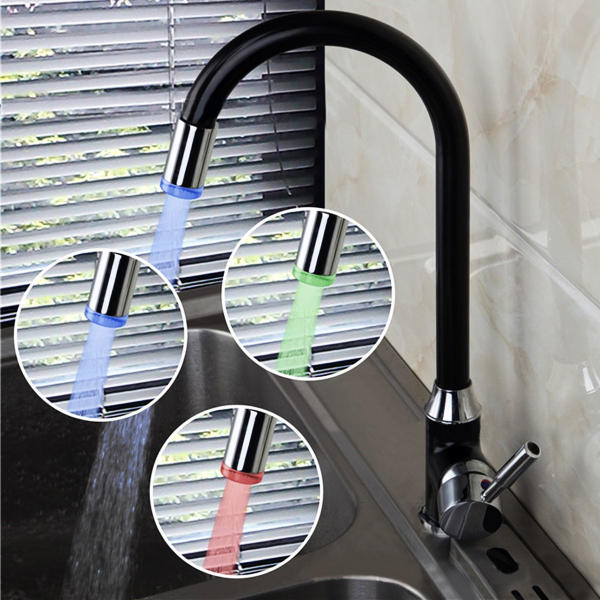 Black Plating LED Kitchen Sink Faucet - Single Handle, Hot/Cold, 3 Color Changing Basin Mixer Tap