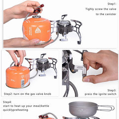 Tragbarer Outdoor-Camping-Gaskocher mit Zünder - Faltbarer Kocher aus Aluminiumlegierung, 3500 W