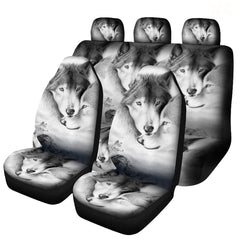 7-teiliges Set mit Autositzbezügen mit Wolfs-Print – universelle Passform für SUV, Vordersitzschutz