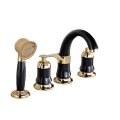 4PCS Widespread Bathroom Faucet with 2 Handles, Brass Basin Water Mixer Tap & Showerhead