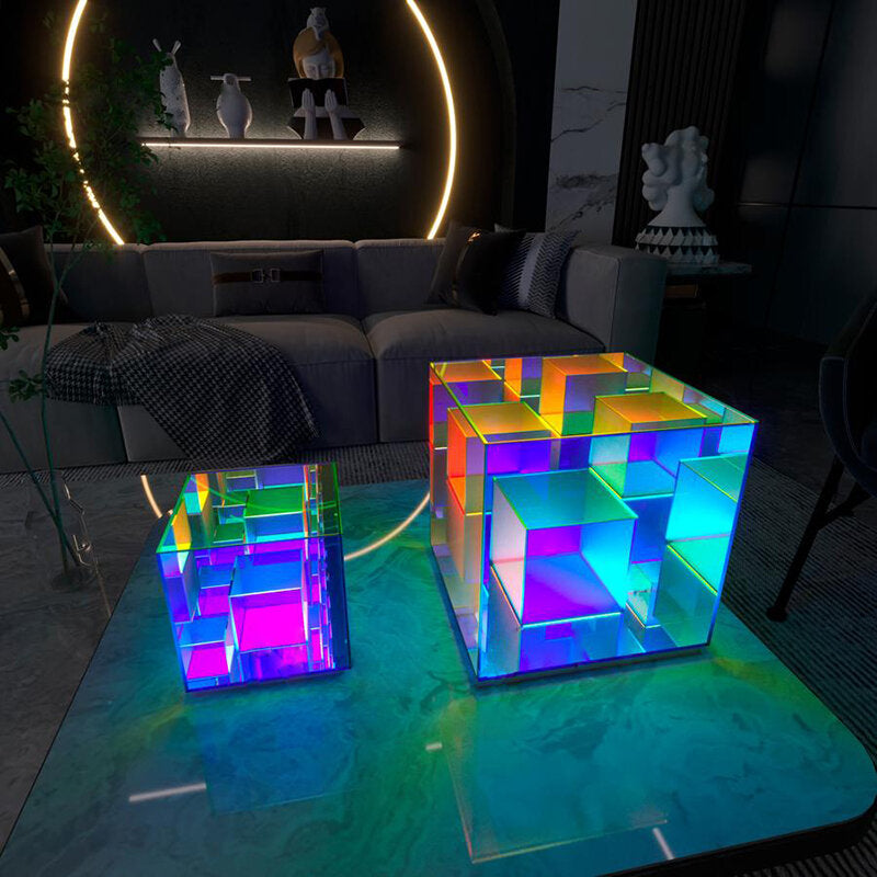 Cube LED Color Table Lamp - Acrylic Box for Bedroom & Living Room Decor