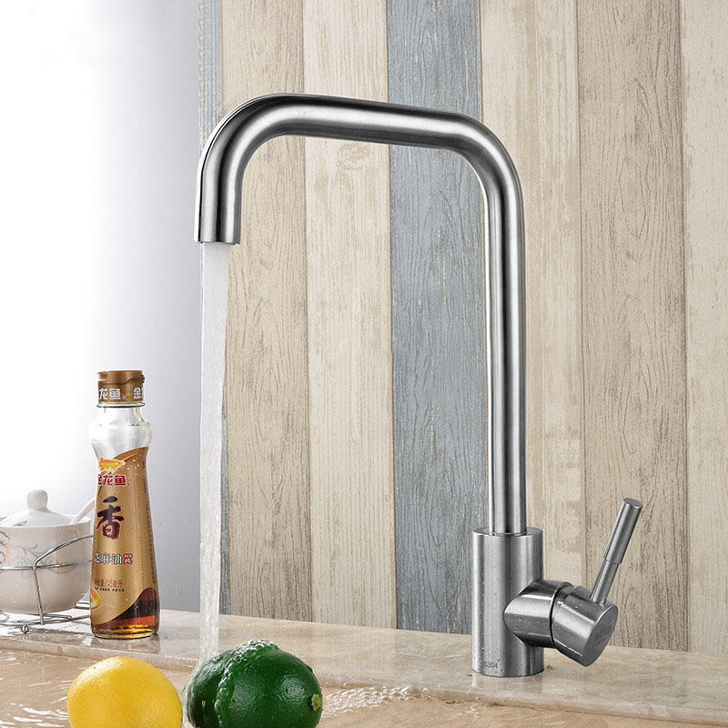 Stainless Steel Single Handle Kitchen Faucet with Rotating Spout for Hot and Cold Water