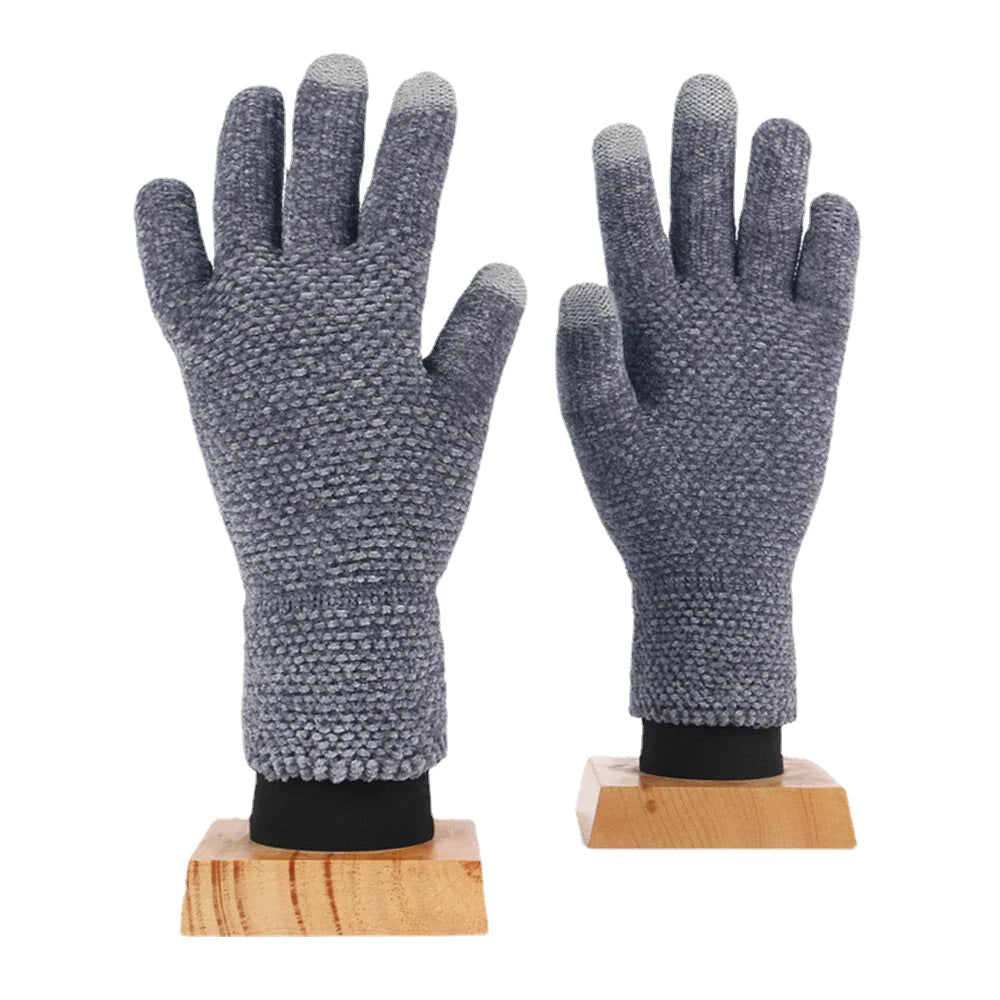 Unisex Knitted Touch-Screen Winter Gloves - Warm Chenille, Three-Finger & Full-Finger Options