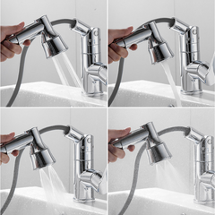 Bathroom Pull-Out Basin Faucet with Spring Sprayer, Hot and Cold Water Mixer Tap