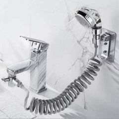 Bathroom Wash Basin Faucet Set with External Shower Head, Toilet Hold Filter, and Flexible Hair Washing Rinser Extension