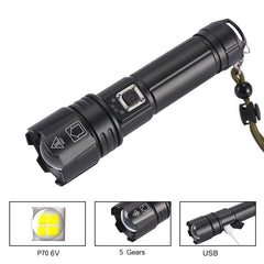 1000LM 300M Long Range USB Rechargeable Flashlight with SOS and 18650 Mobile Powerbank for Phone