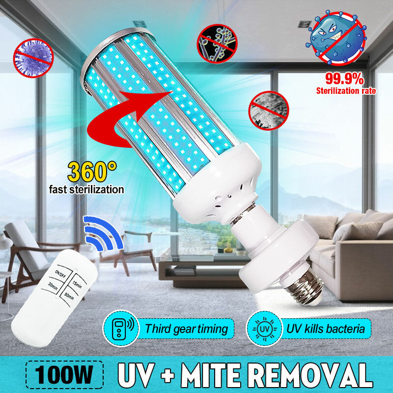 100W UV Germicidal Sterilizer Lamp - LED UVC E27 Home Disinfection Light Bulb