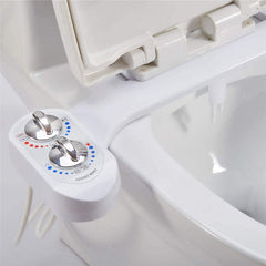Non-Electric Toilet Seat Attachment with Adjustable Dual Nozzle for Hot/Cold Water Spray