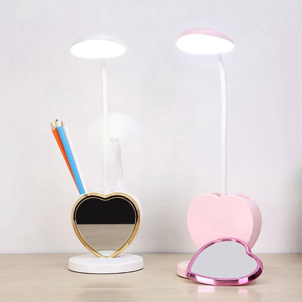 Multifunctional USB Rechargeable LED Table Lamp with Touch Dimming, Pen Holder, Phone Stand, and Magnetic Mirror