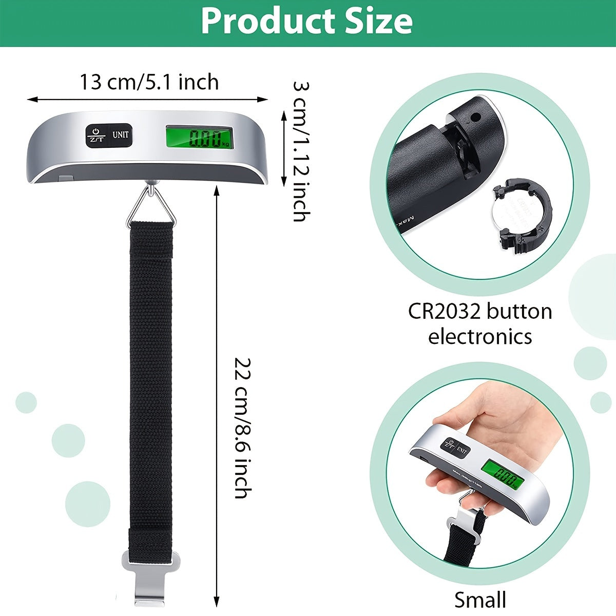 Digitale Handgepäckwaage mit LCD-Display und Hintergrundbeleuchtung, 110 lb/50 kg