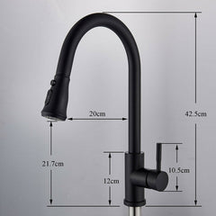 Matte Black Brass Kitchen Sink Faucet - Single Lever Pull Out Mixer for Hot & Cold Water